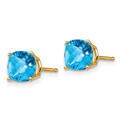 14k 6x6mm Cushion Blue Topaz Checker earring