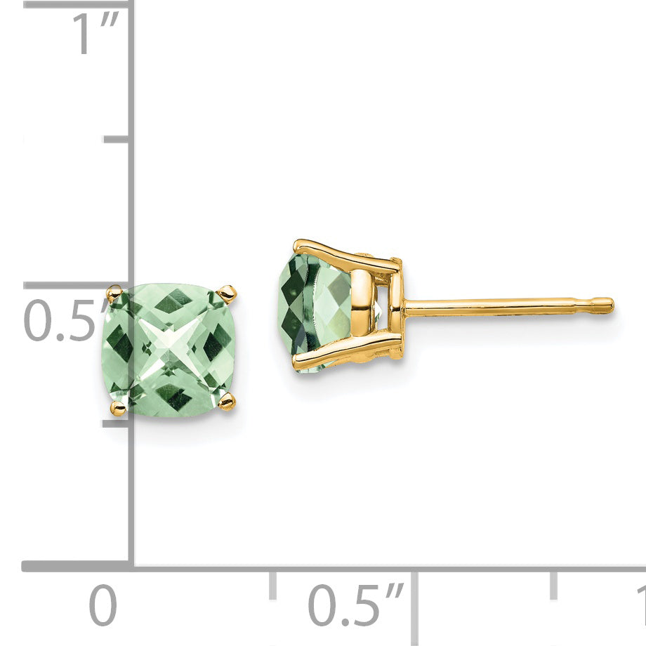 14k 6mm Cushion Checker-Cut Green Quartz Earring