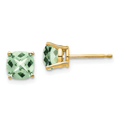 14k 6mm Cushion Checker-Cut Green Quartz Earring