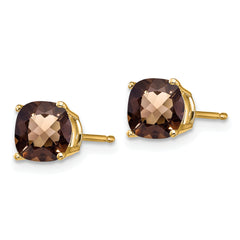 14k 6mm Cushion Checker-Cut Smoky Quartz Earring