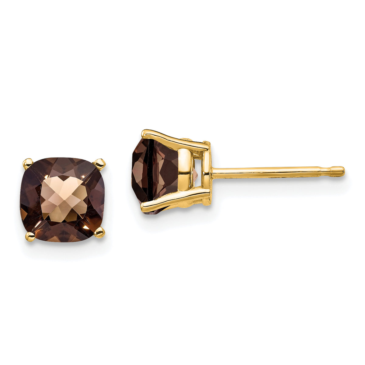 14k 6mm Cushion Checker-Cut Smoky Quartz Earring