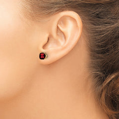 14k 6x6mm Cushion Garnet Checker Earring