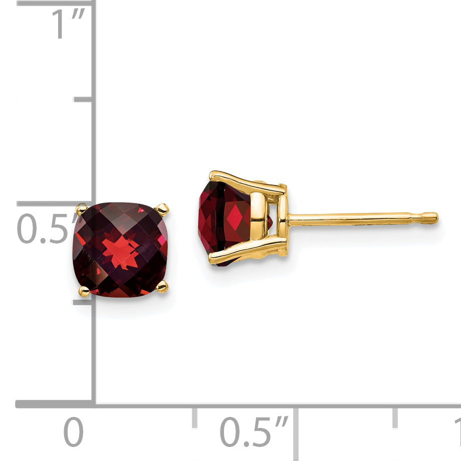 14k 6x6mm Cushion Garnet Checker Earring