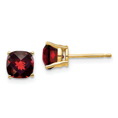 14k 6x6mm Cushion Garnet Checker Earring