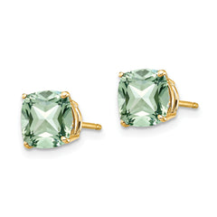 14k 7mm Cushion Green Quartz Earring