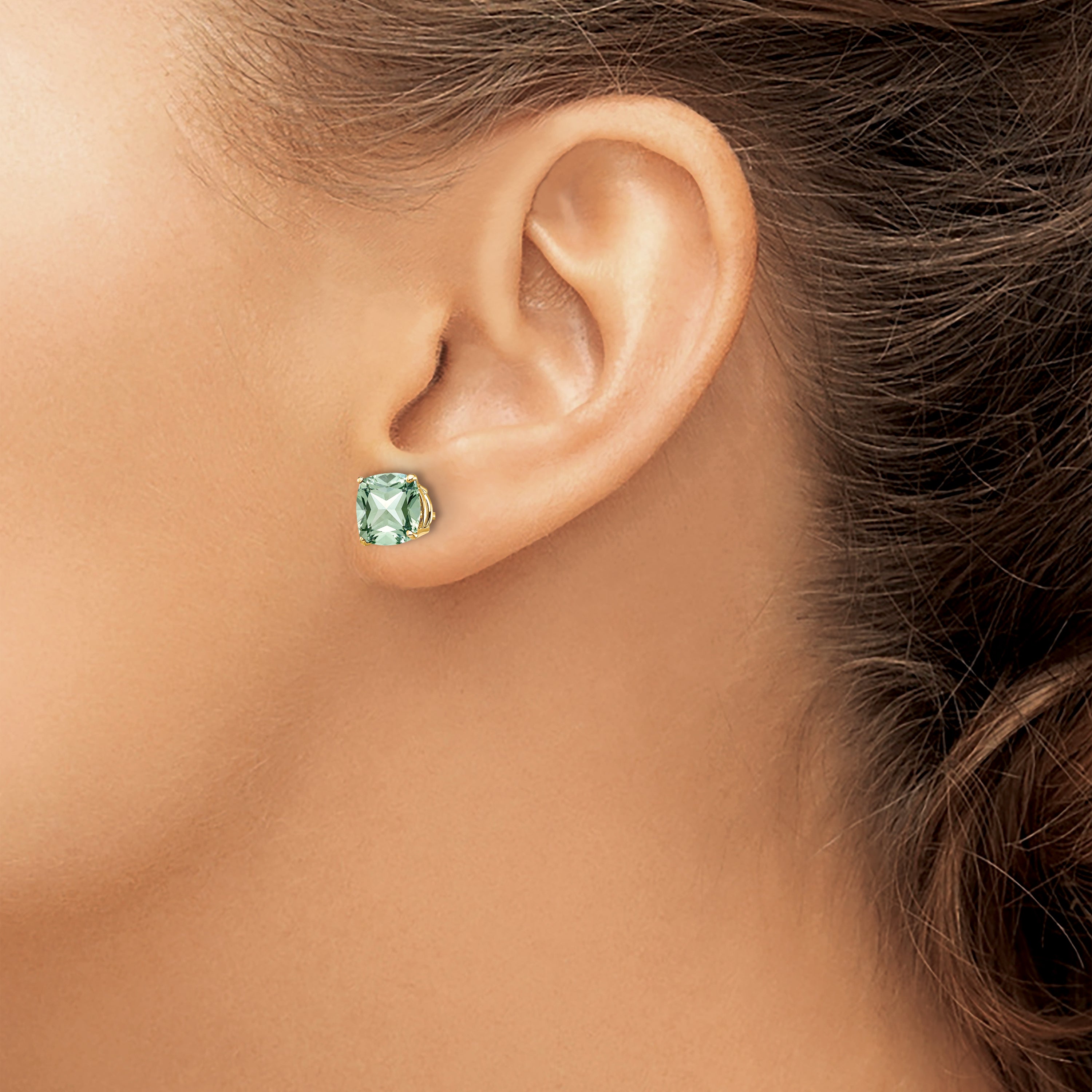 14k 7mm Cushion Green Quartz Earring