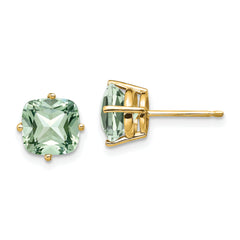 14k 7mm Cushion Green Quartz Earring