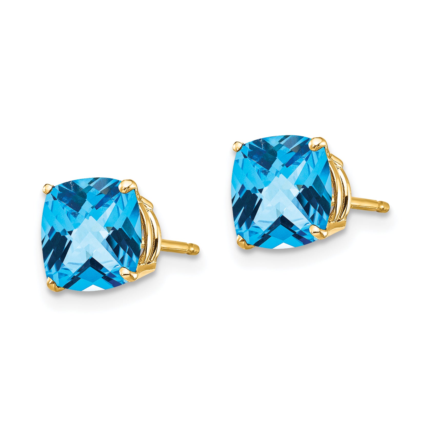 14k 7x7mm Cushion Blue Topaz Checker Earring