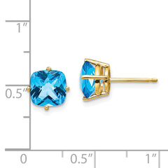 14k 7x7mm Cushion Blue Topaz Checker Earring