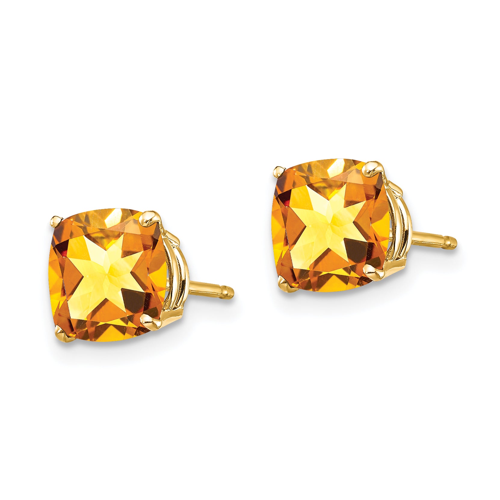 14k 7x7mm Cushion Citrine Checker Earring