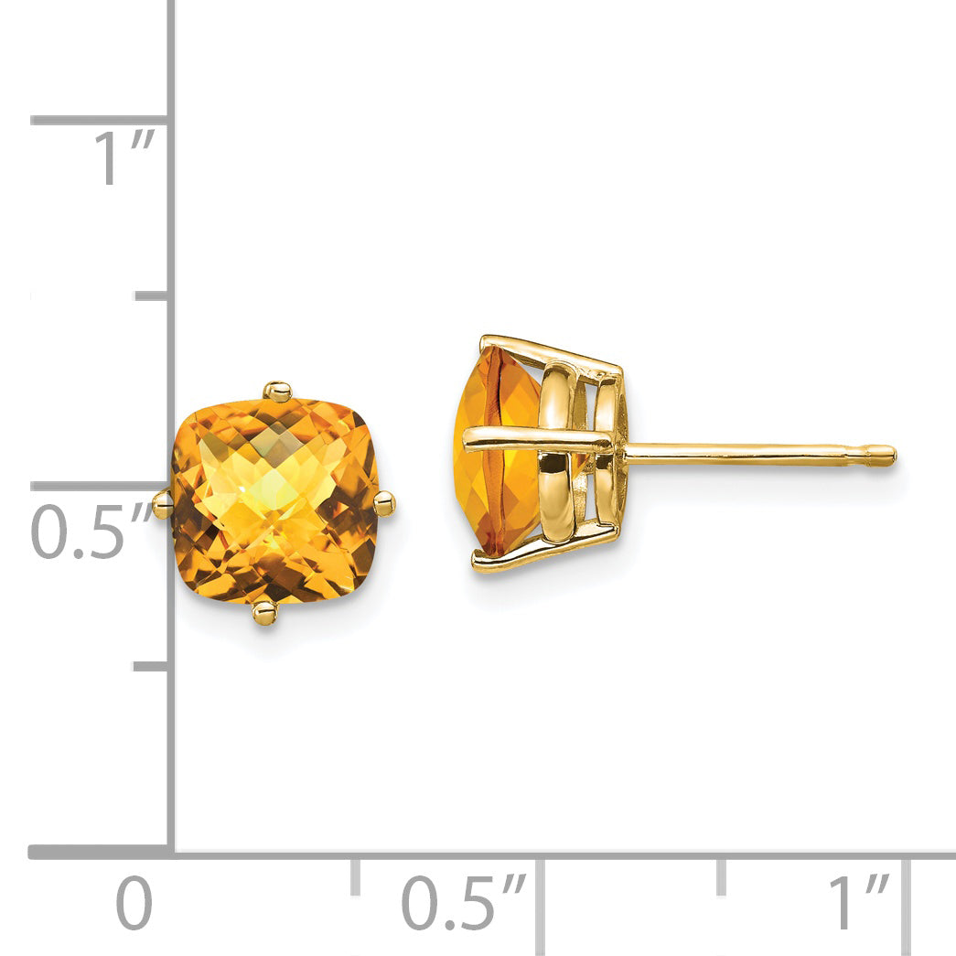 14k 7x7mm Cushion Citrine Checker Earring