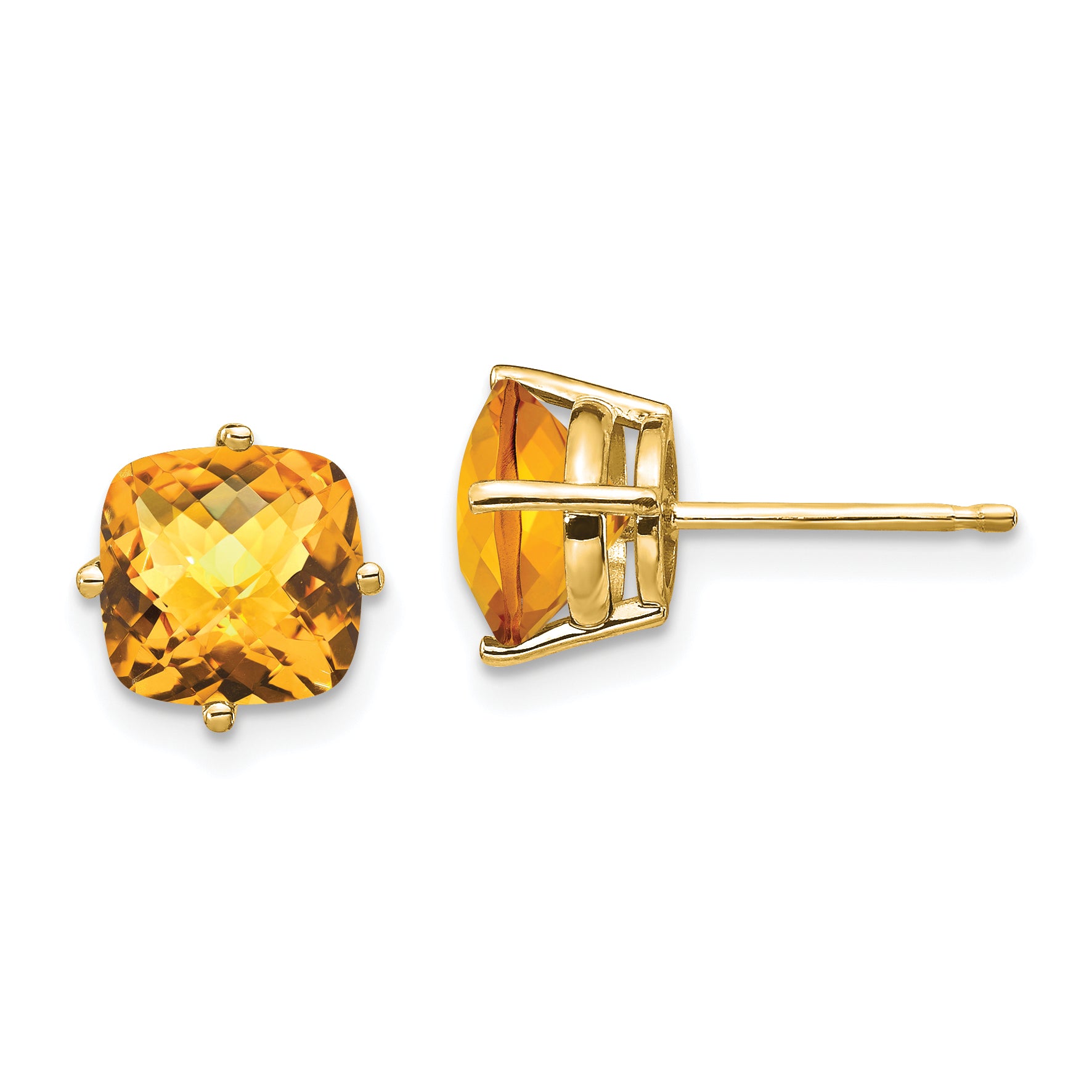 14k 7x7mm Cushion Citrine Checker Earring