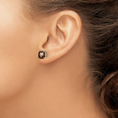 14k 7mm Cushion Checker-Cut Smoky Quartz Earring