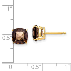 14k 7mm Cushion Checker-Cut Smoky Quartz Earring