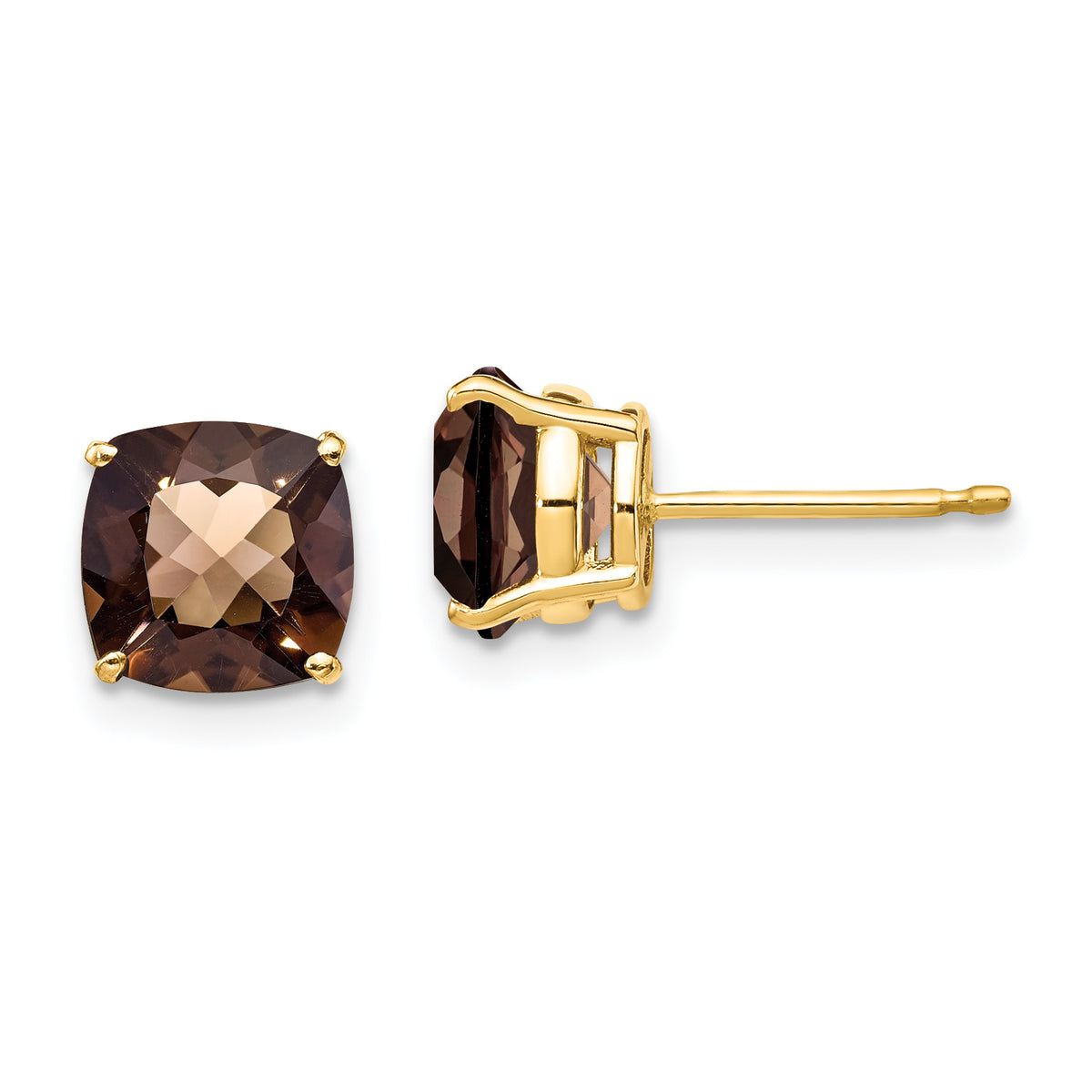 14k 7mm Cushion Checker-Cut Smoky Quartz Earring