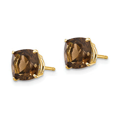 14k 7mm Cushion Smoky Quartz Earring