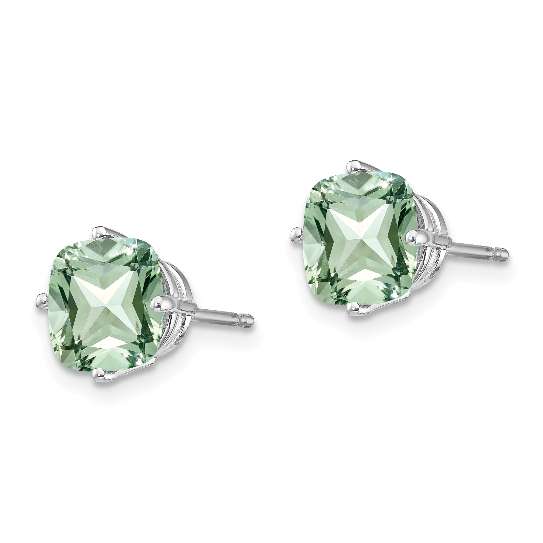 14kw 7mm Cushion Green Quartz Earring