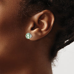 14kw 7mm Cushion Green Quartz Earring