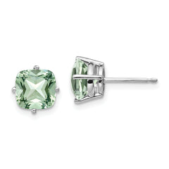 14kw 7mm Cushion Green Quartz Earring