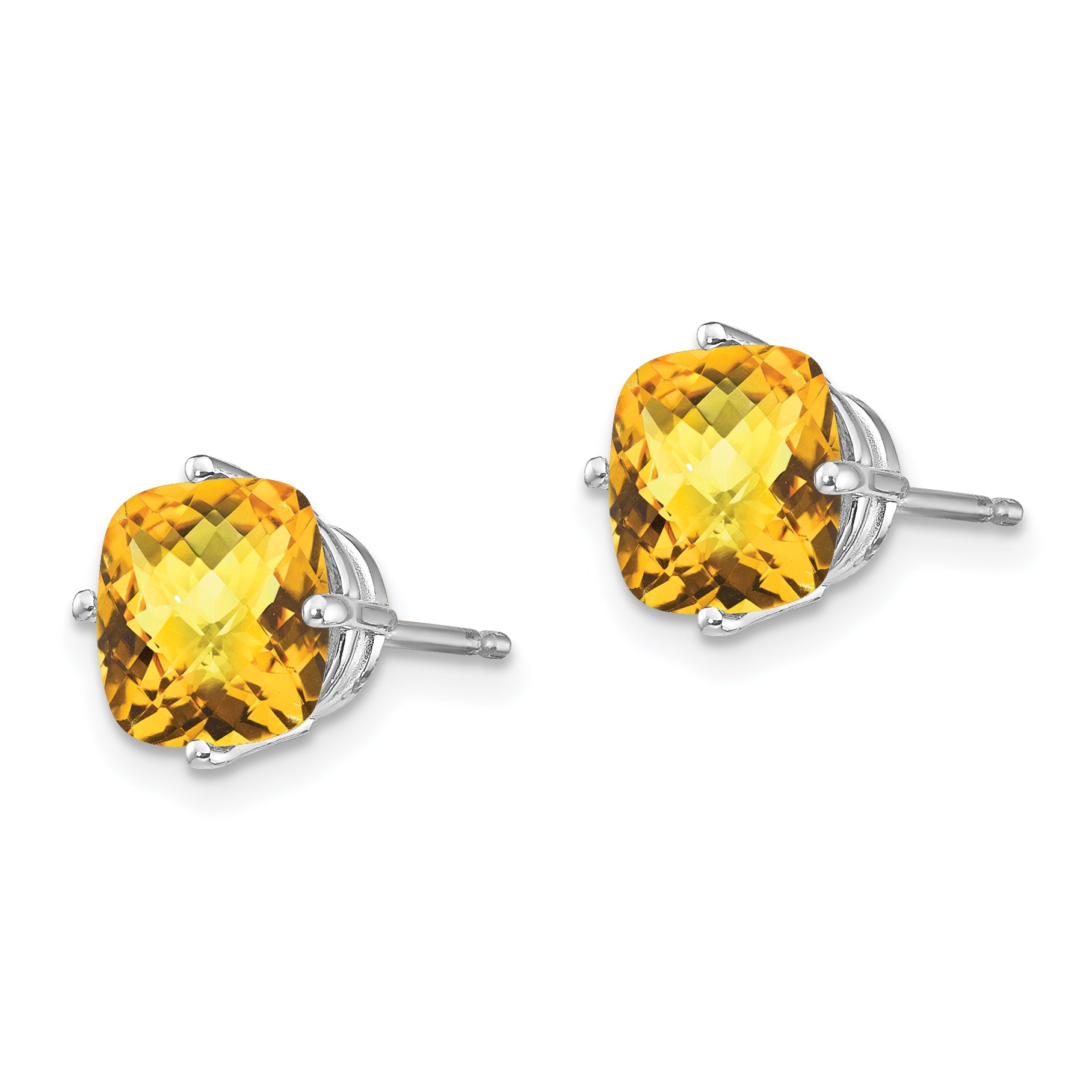 14k White Gold 7x7mm Cushion Citrine Checker Earring