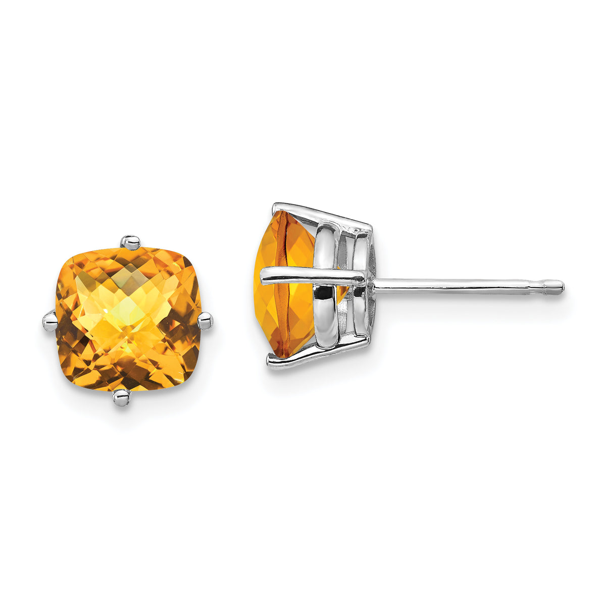 14k White Gold 7x7mm Cushion Citrine Checker Earring