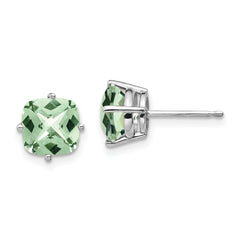 14kw 7mm Cushion Checker-Cut Green Quartz Earring