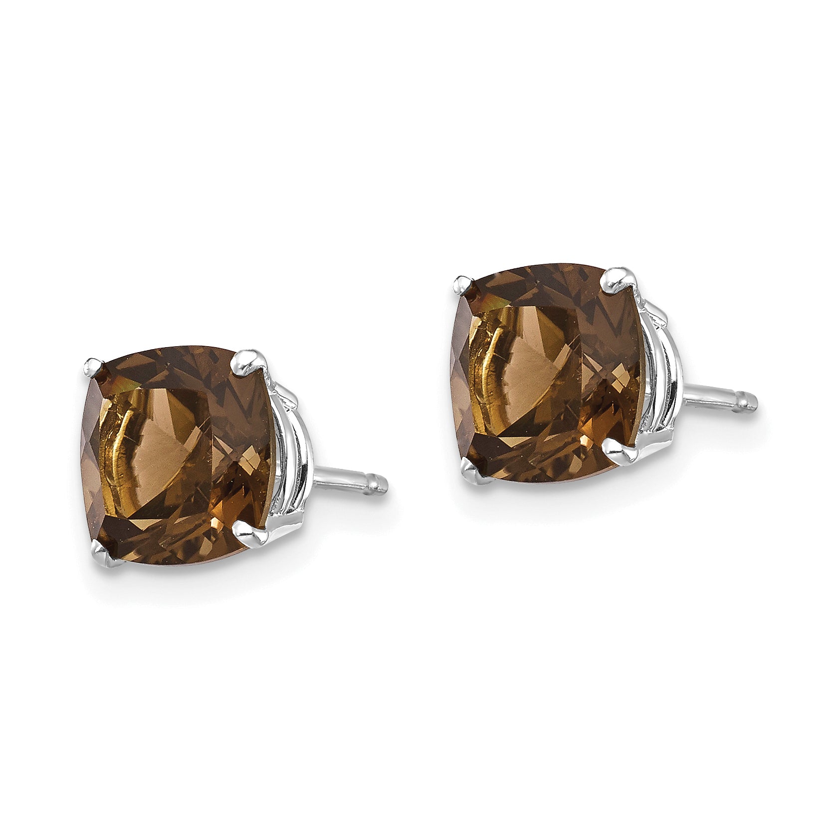 14kw 7mm Cushion Checker-Cut Smoky Quartz Earring