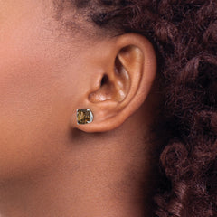 14kw 7mm Cushion Checker-Cut Smoky Quartz Earring