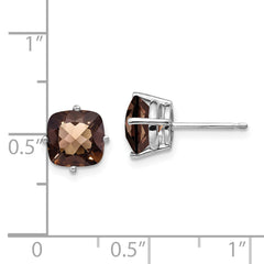 14kw 7mm Cushion Checker-Cut Smoky Quartz Earring