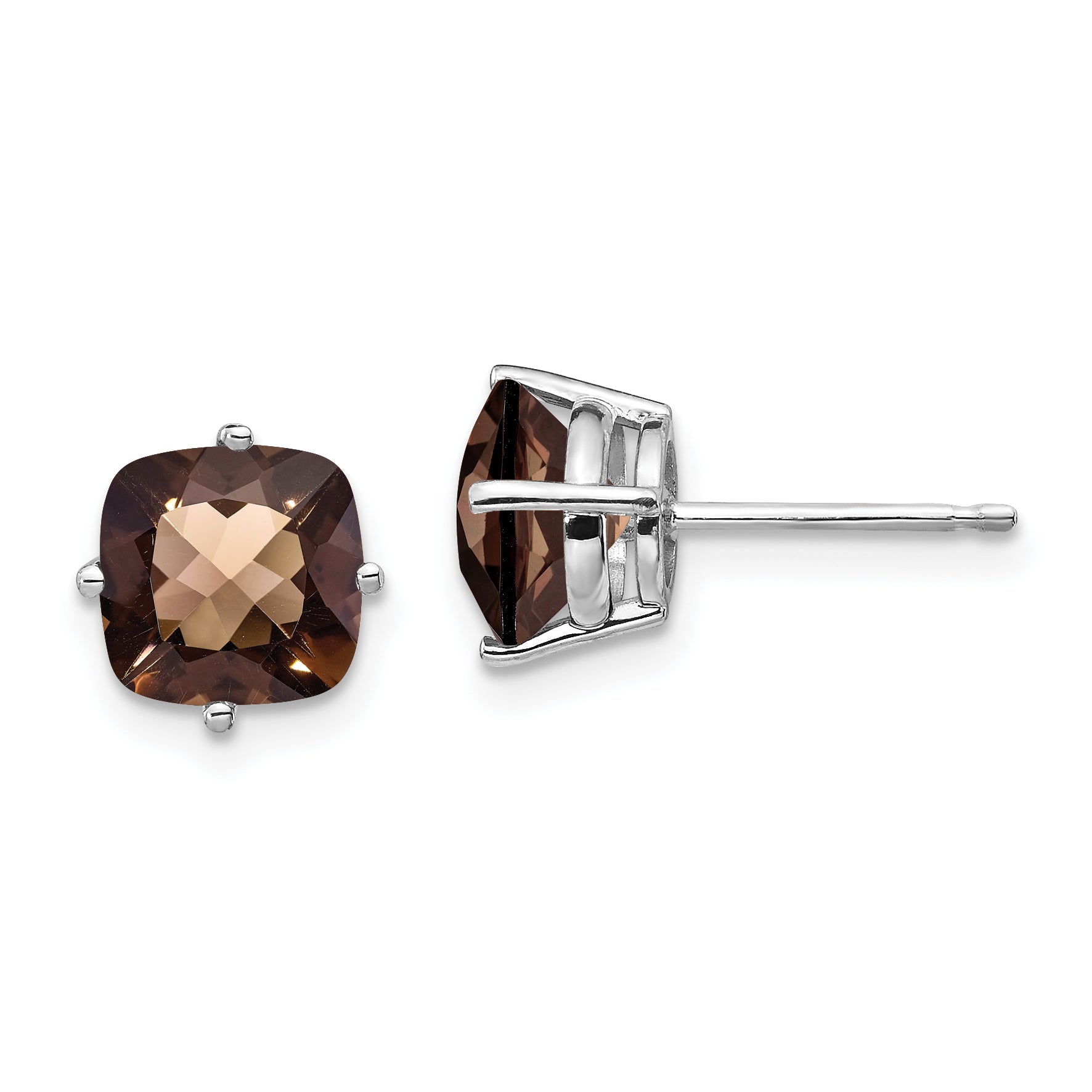 14kw 7mm Cushion Checker-Cut Smoky Quartz Earring