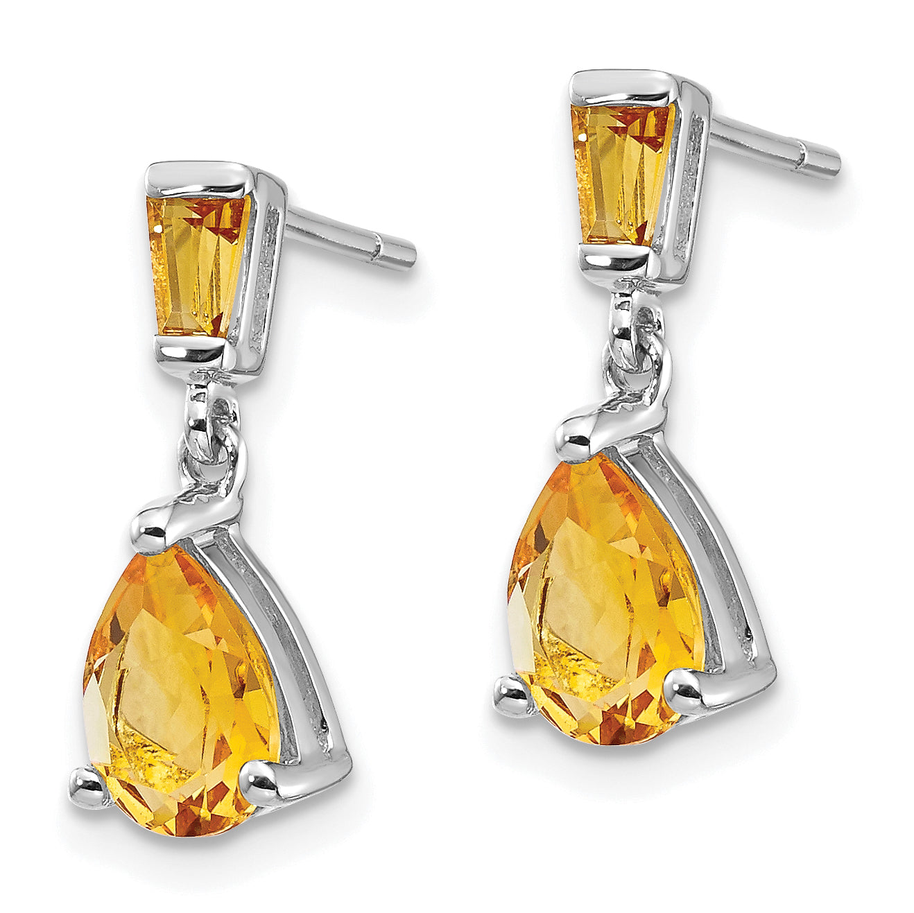 14k White Gold Citrine Dangle Post Earrings