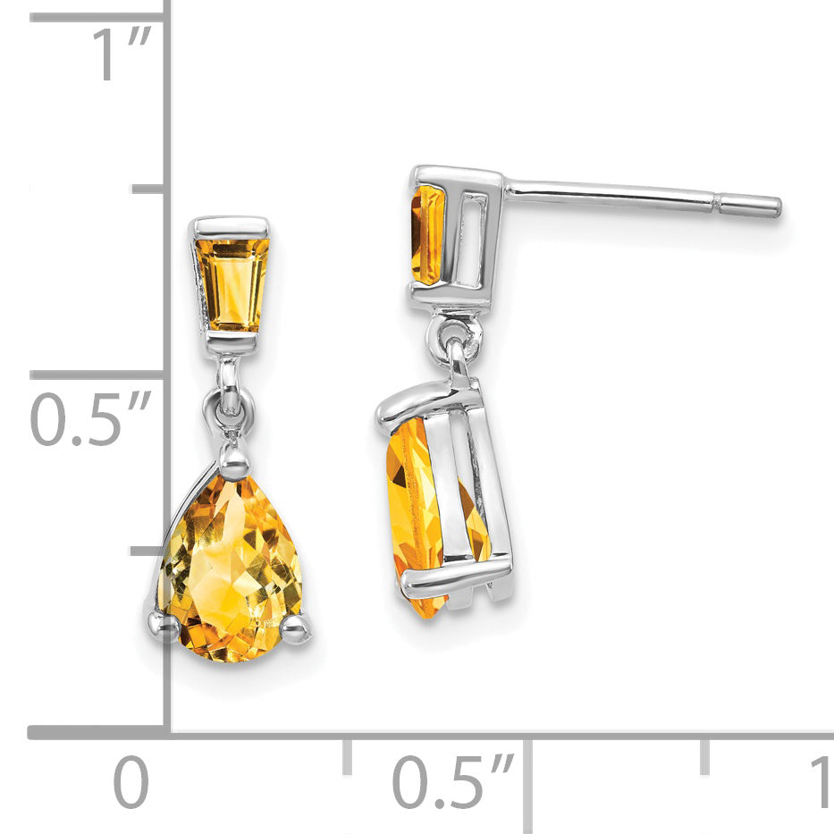 14k White Gold Citrine Dangle Post Earrings