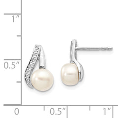 14K White Gold 6-7mm Button FW Cultured Pearl .02ct Diamond Post Earrings