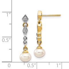 14k w/Rhodium 5-6mm Semi-round FWC Pearl .04ct Diamond Earrings