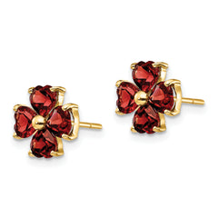 14k Heart-shaped Garnet Flower Post Earrings