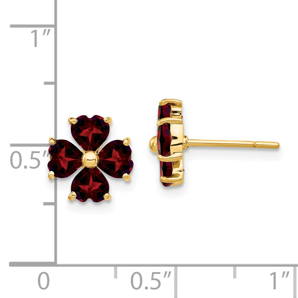 14k Heart-shaped Garnet Flower Post Earrings