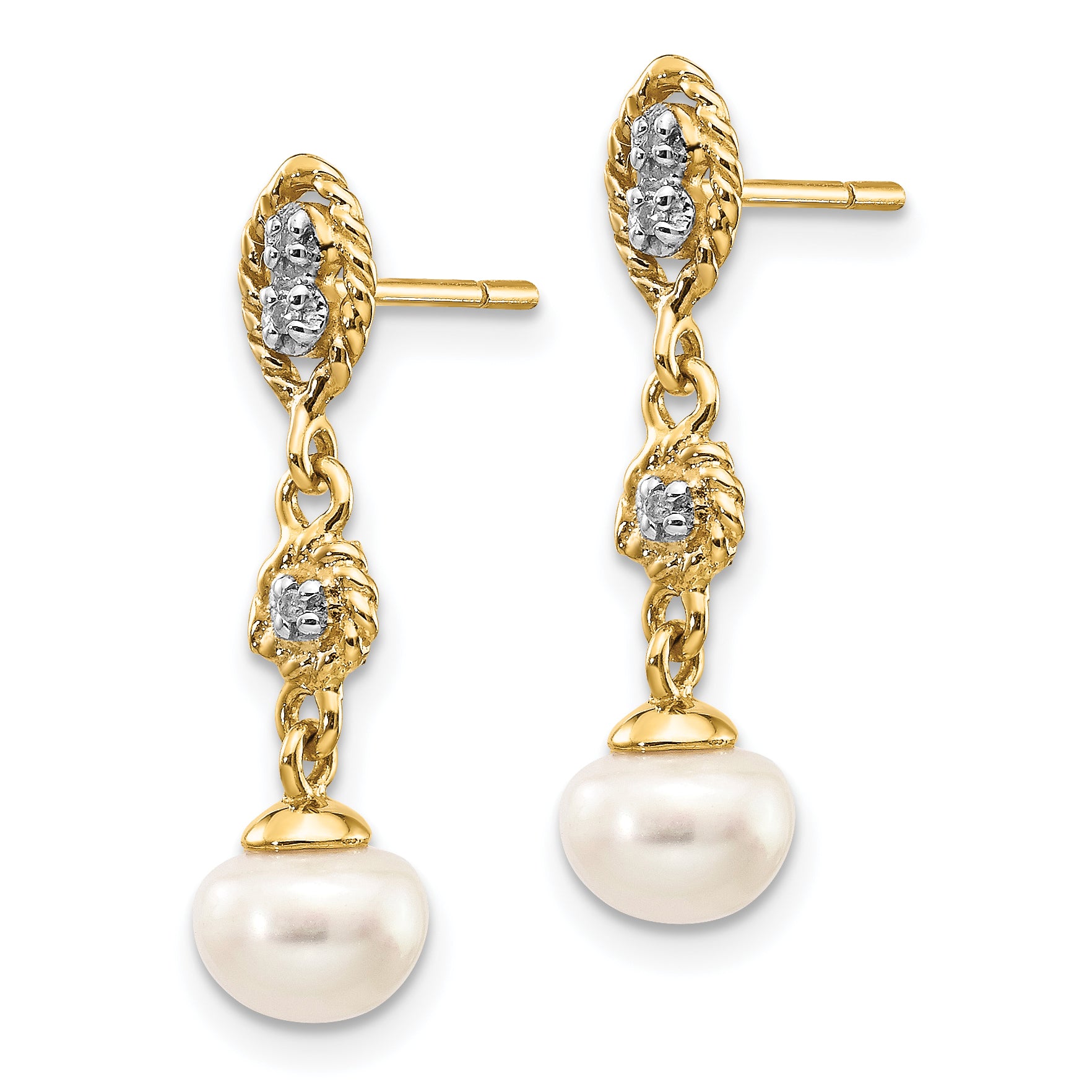 14k w/Rhodium 6-7mm Semi-round FWC Pearl .02ct Diamond Earrings