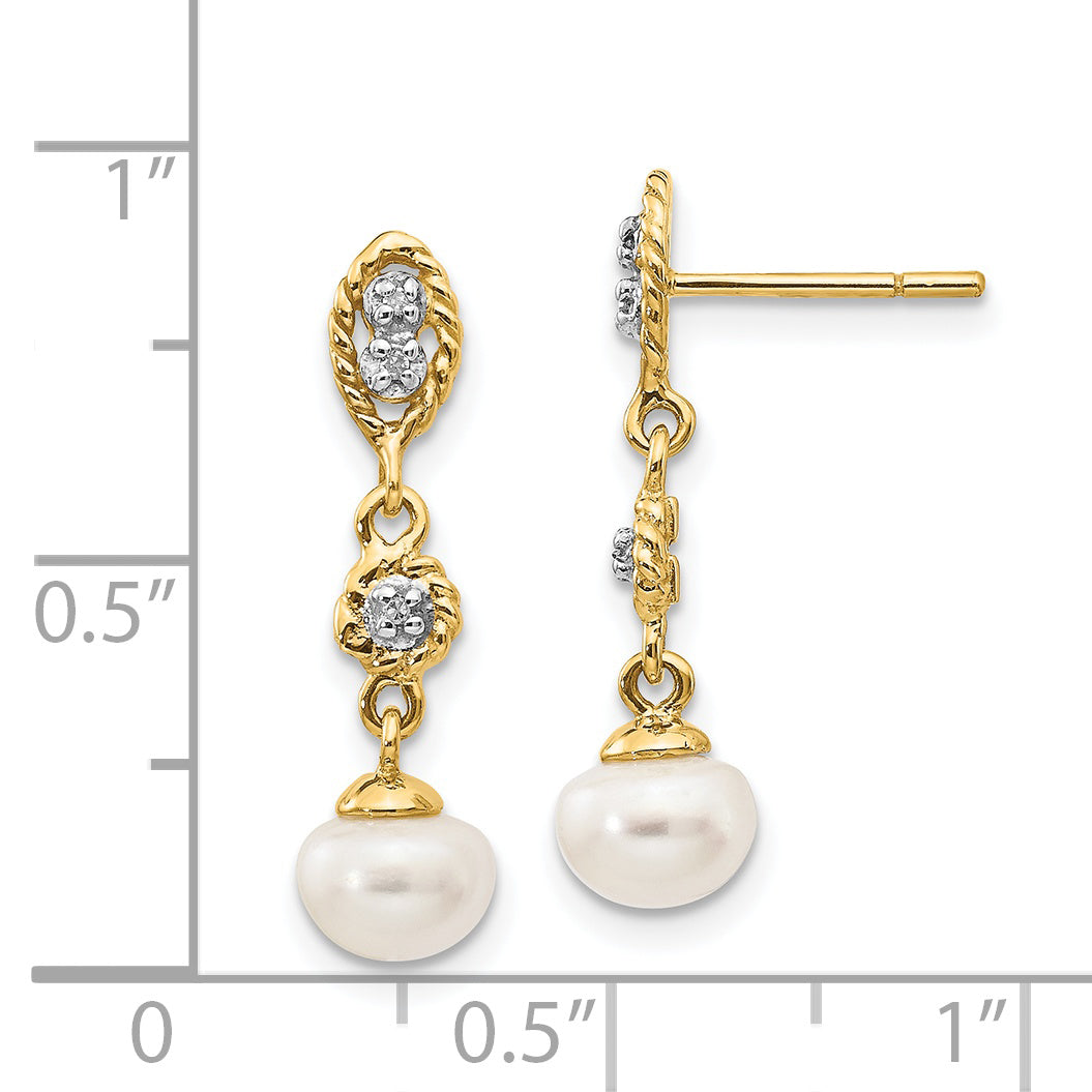 14k w/Rhodium 6-7mm Semi-round FWC Pearl .02ct Diamond Earrings