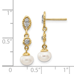 14k w/Rhodium 6-7mm Semi-round FWC Pearl .02ct Diamond Earrings