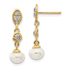 14k w/Rhodium 6-7mm Semi-round FWC Pearl .02ct Diamond Earrings