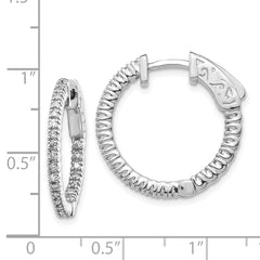 14k White Gold Diamond Round Hoop w/Safety Clasp Earrings