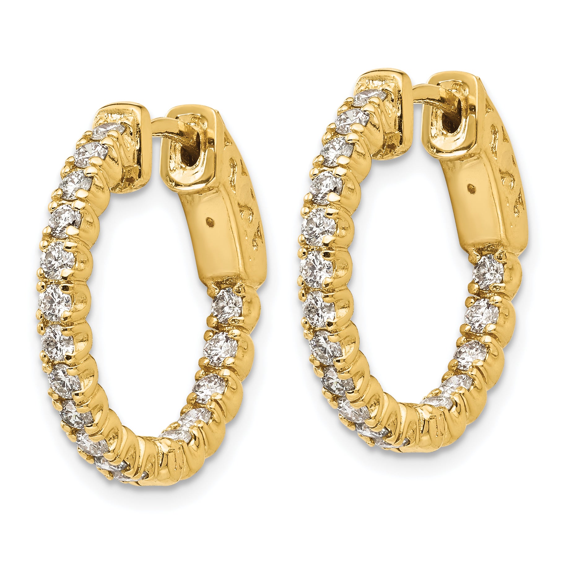 14k Diamond Round Hoop w/Safety Clasp Earrings