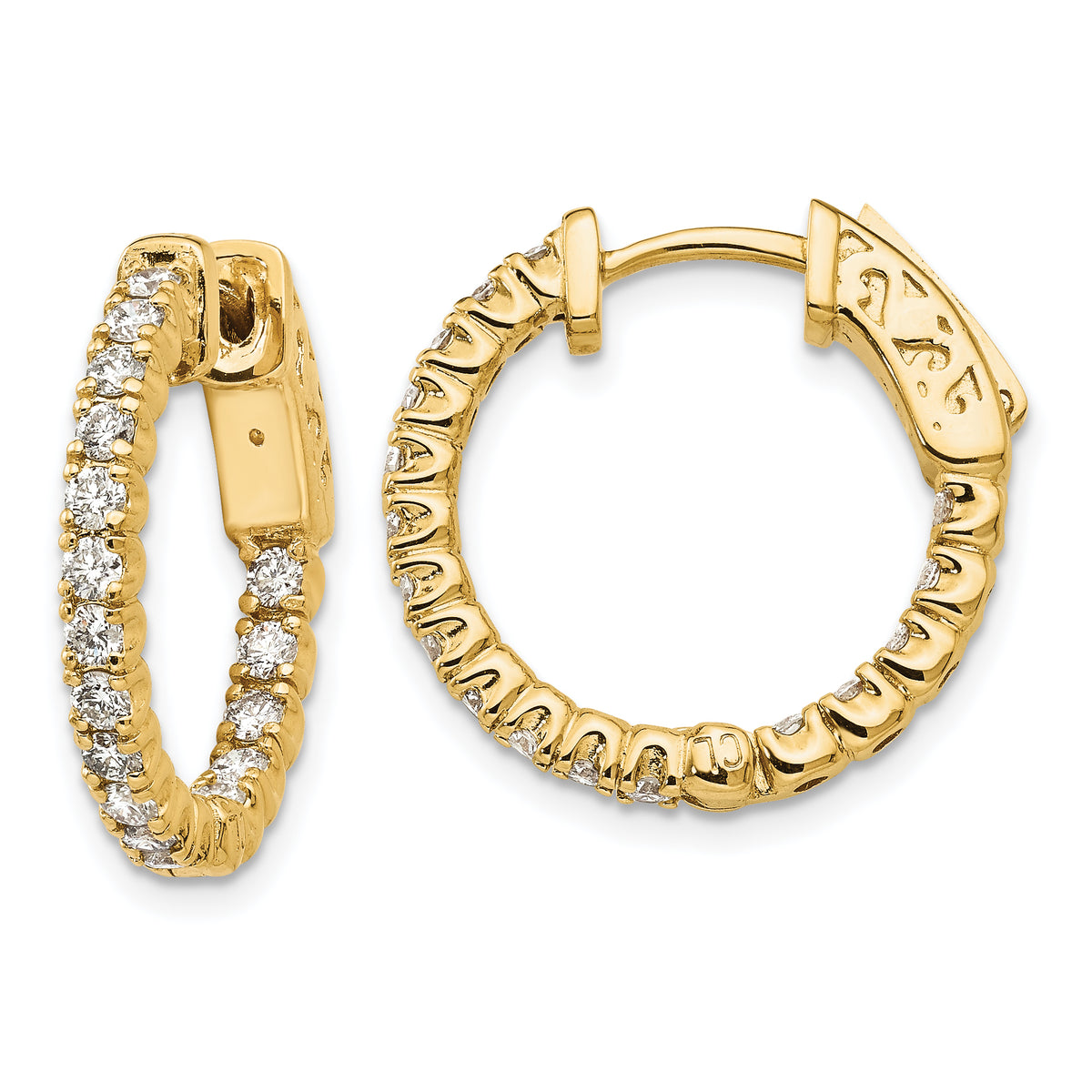 14k Diamond Round Hoop w/Safety Clasp Earrings