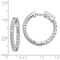 14k White Gold Diamond Round Hoop w/Safety Clasp Earrings