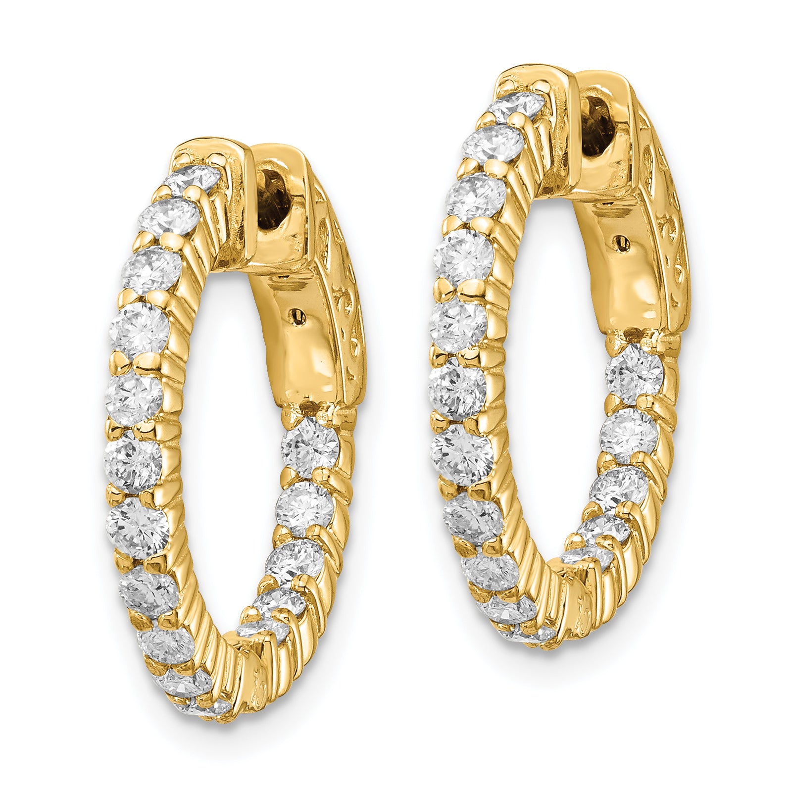 14k Diamond Round Hoop w/Safety Clasp Earrings