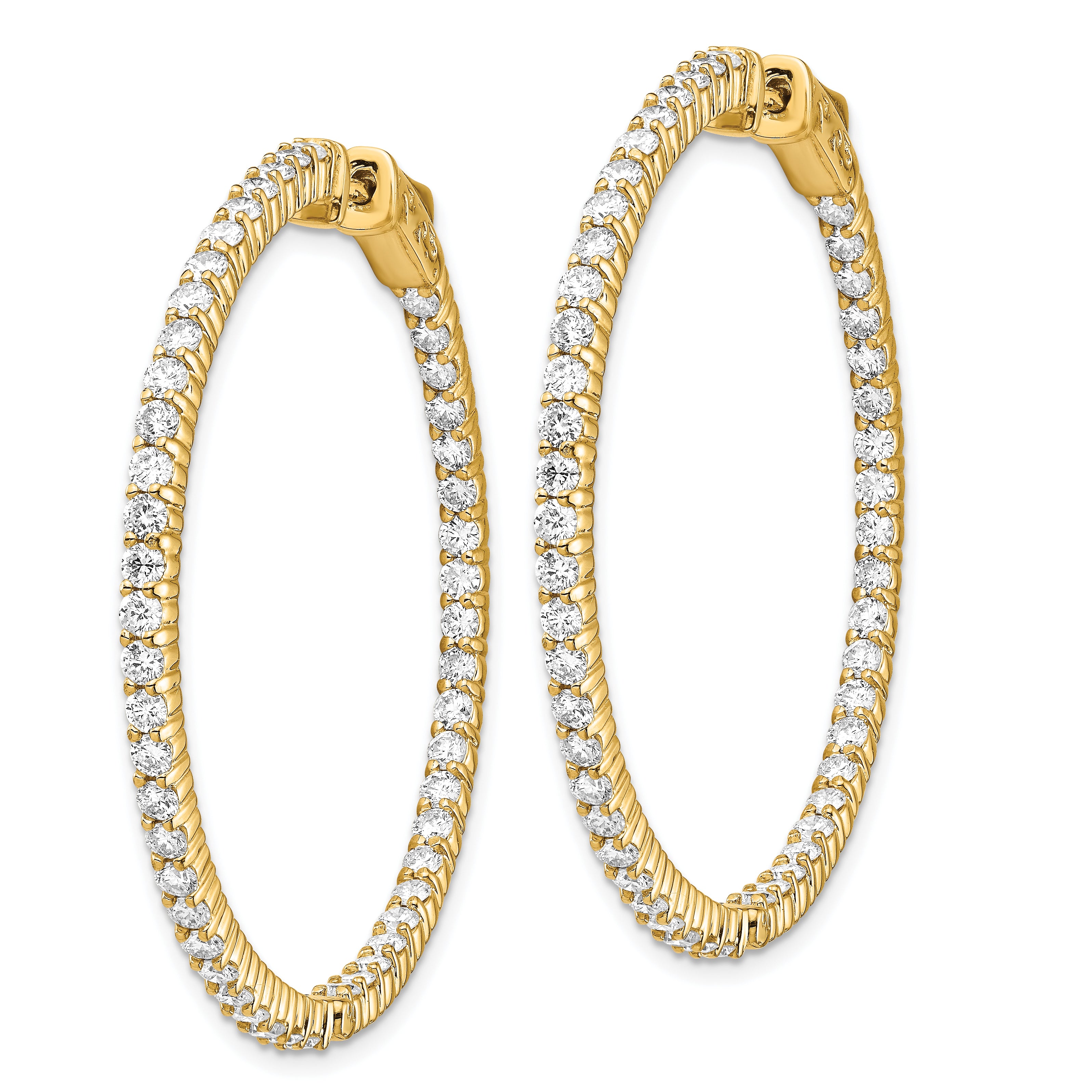 14k Diamond Round Hoop w/Safety Clasp Earrings