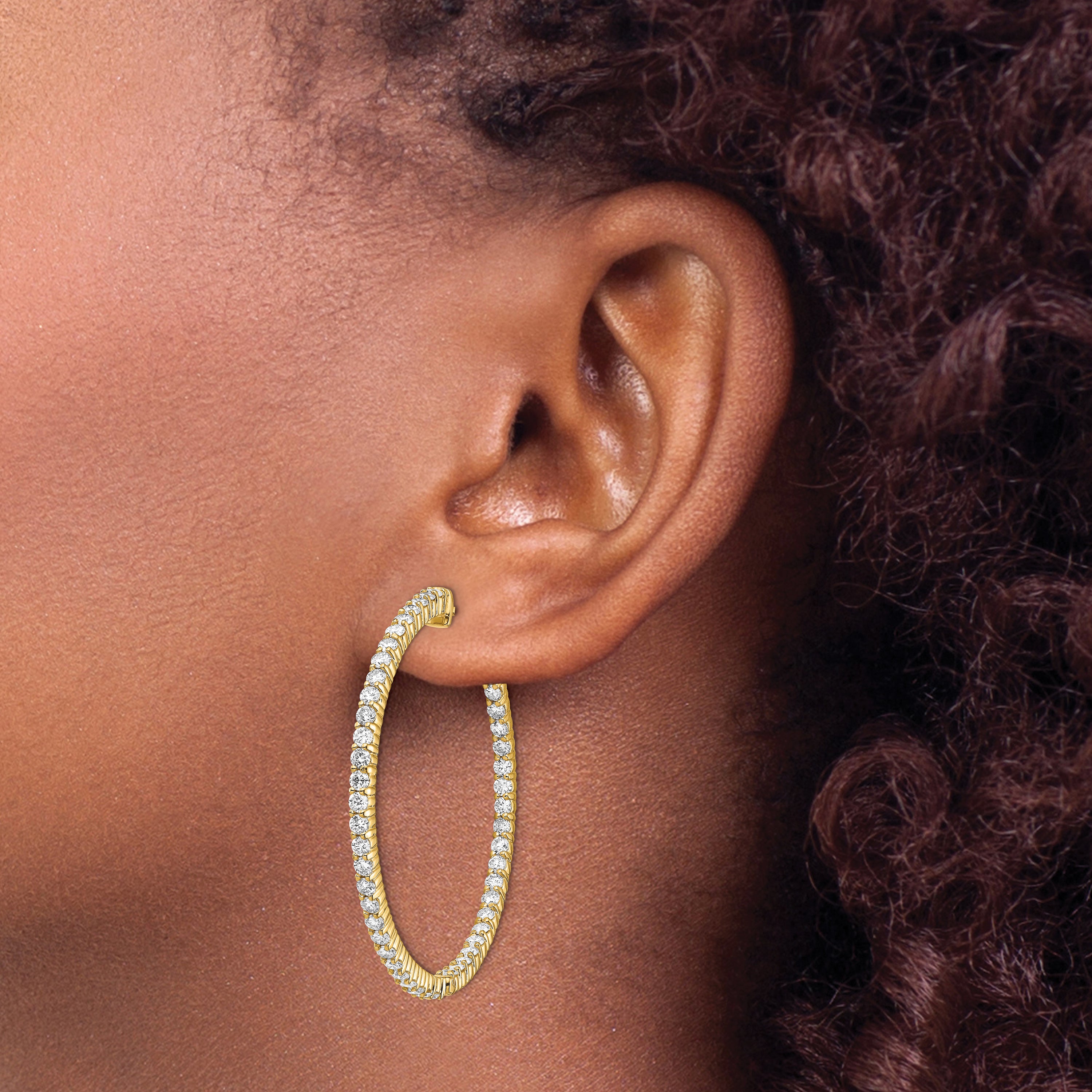 14k Diamond Round Hoop w/Safety Clasp Earrings