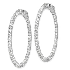 14k White Gold Diamond Round Hoop w/Safety Clasp Earrings