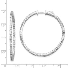 14k White Gold Diamond Round Hoop w/Safety Clasp Earrings