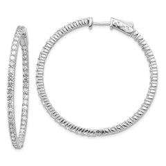 14k White Gold Diamond Round Hoop w/Safety Clasp Earrings